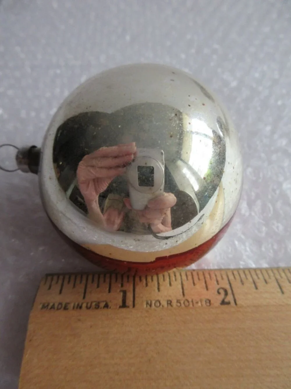 German Indent Glass Reflector Christmas Ornament Lot of 2 Pink Green Silver Vtg